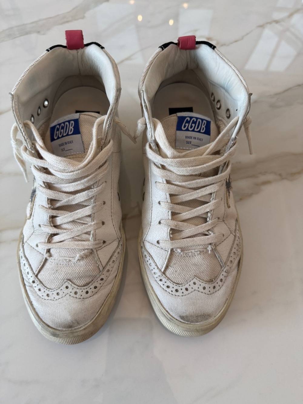 GGDB White High-Top Sneakers with Pink Heel Tab - Picture 5 of 8